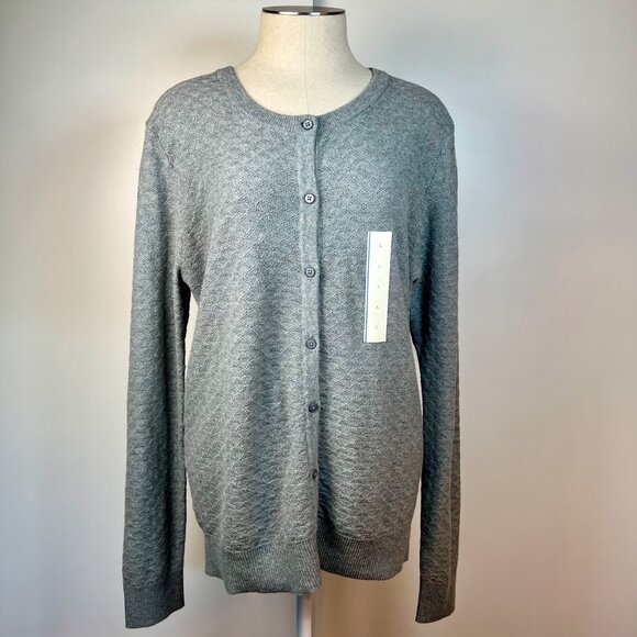 A NEW DAY Grey Textured Buttoned Long Sleeve Cardigan L NWT - Picture 1 of 4